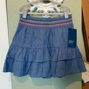 Girls Crown & Ivy Denim Skirt Tiered Ruffle Smocked Medium Wash Size 6 8